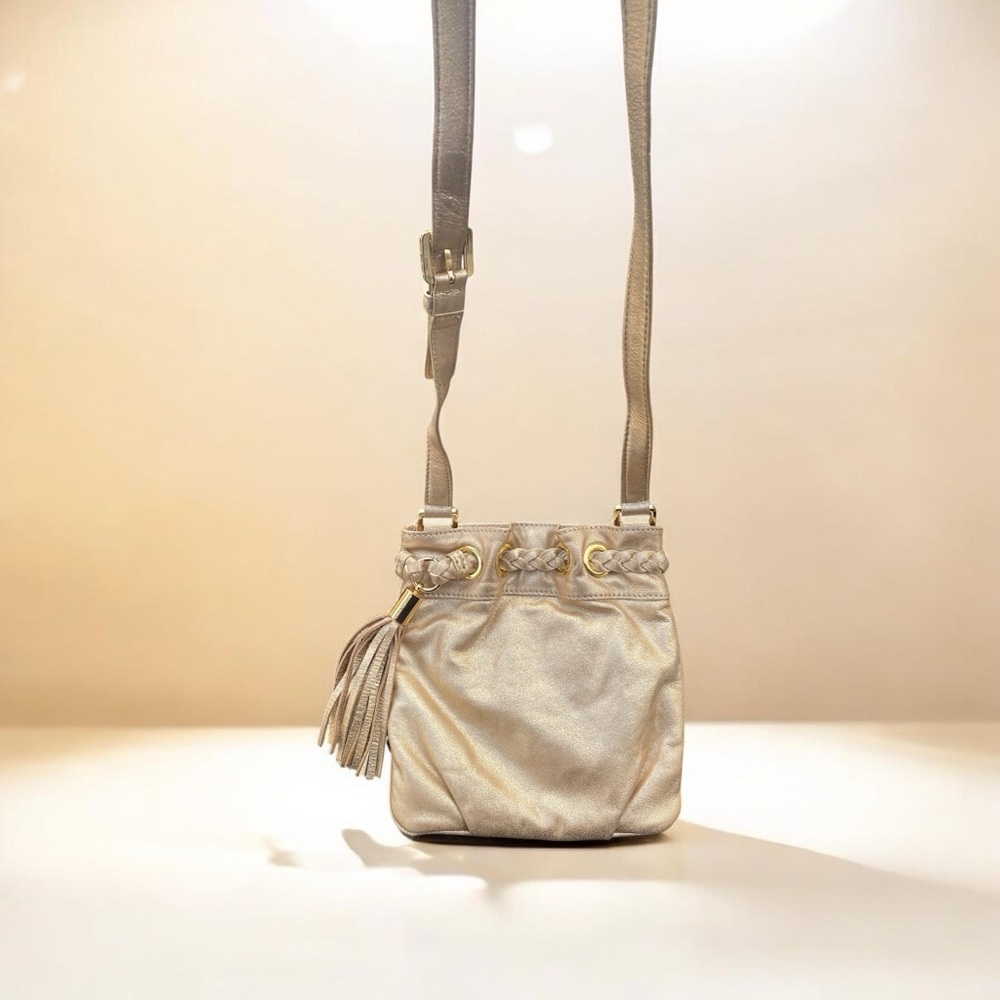 Michael Kors Metallic Beige Crossbody Shoulder Bag with Tassel